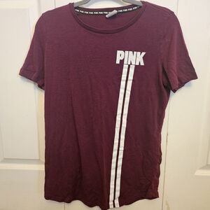 Victoria's Secret PINK Crewneck Tee in Deep Wine with Black Trim